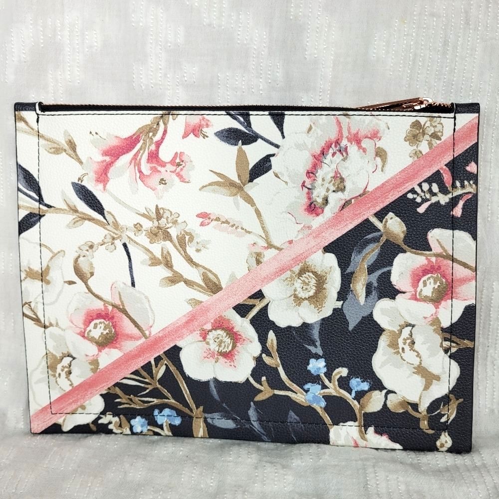 White House Black Market black white moody floral clutch rose gold metal studs - Picture 2 of 10